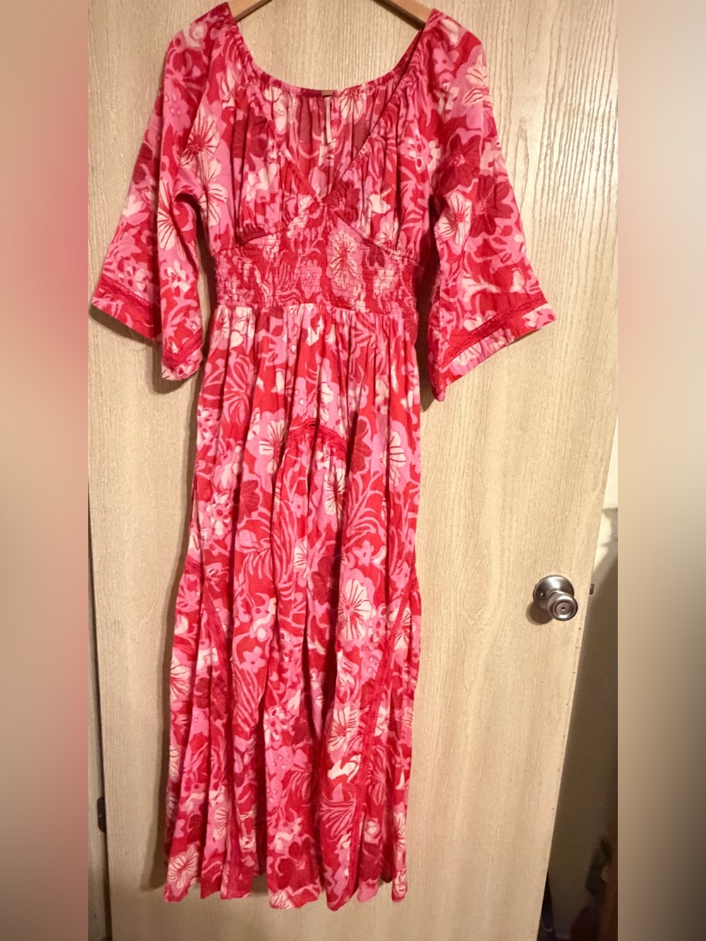 Free People Pink and Red Floral Maxi Dress 100% Cotton